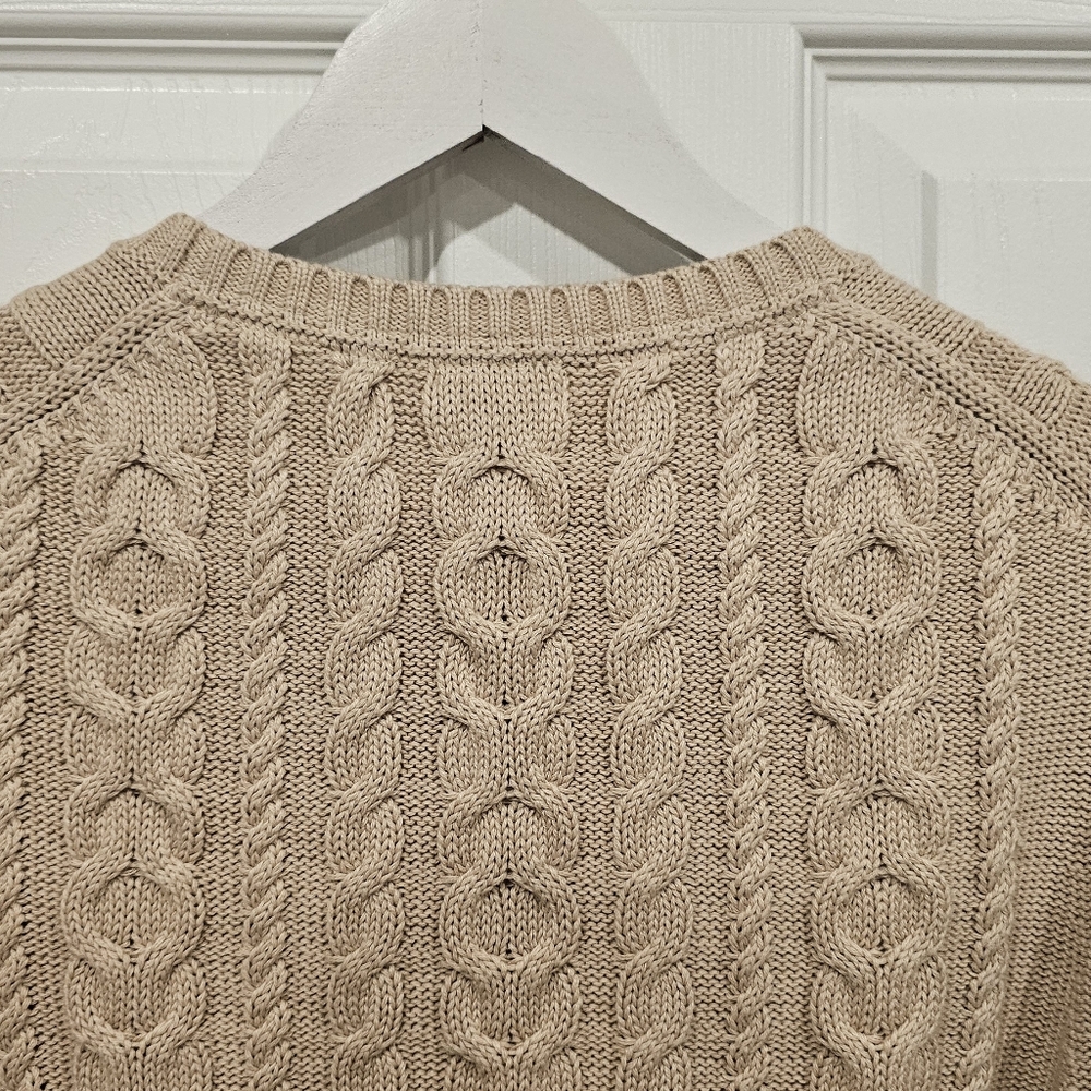 NWOT L.L. Bean Women's 100% Cotton Cable Knit Fisherman Tan Crewneck Sweater-M - Picture 8 of 10